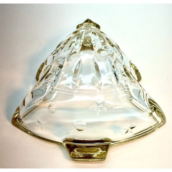 Vintage Mikasa Crystal Dish Christmas Tree With Star Gold Trim 6" Japan - Picture 9 of 10